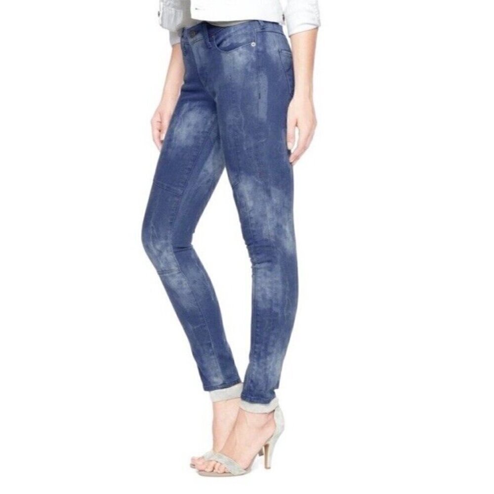 True Religion Women's Sz 25 Halle Moto Mid Rise Super Skinny Jeans Rebel Bleach